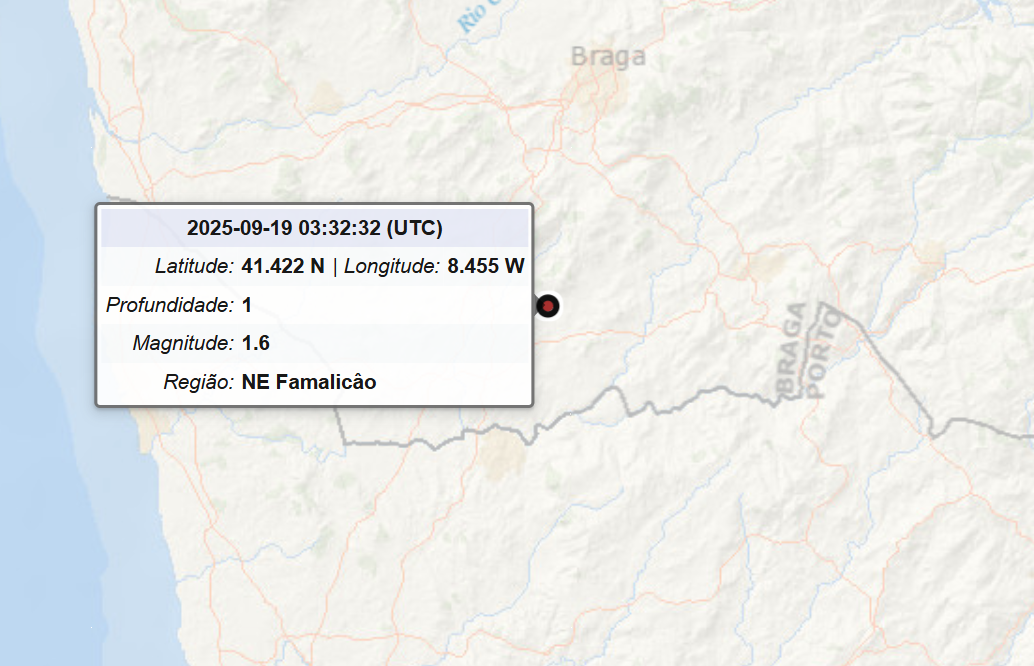 Registado sismo de baixa intensidade em Famalicão com epicentro na freguesia de Vermoim